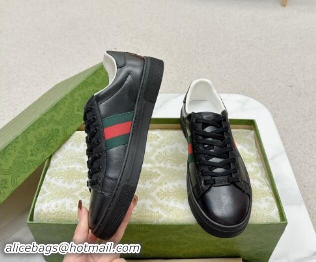 Best Price Gucci Ace Sneakers with Web in Black Embossed Leather 1014083