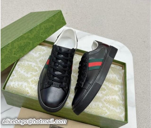 Best Price Gucci Ace Sneakers with Web in Black Embossed Leather 1014083