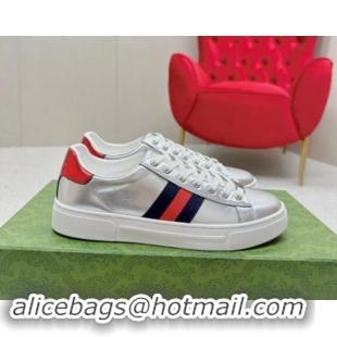 Trendy Design Gucci Ace Leather Sneakers with Web Silver 1014090