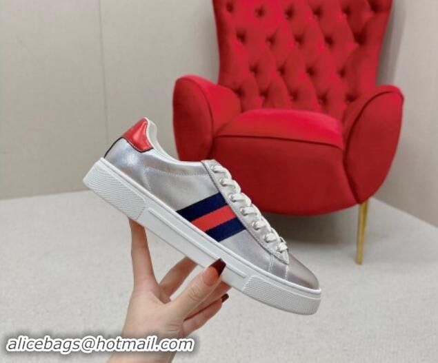 Trendy Design Gucci Ace Leather Sneakers with Web Silver 1014090