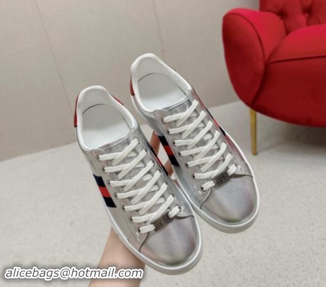 Trendy Design Gucci Ace Leather Sneakers with Web Silver 1014090