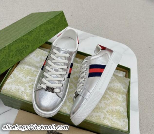 Trendy Design Gucci Ace Leather Sneakers with Web Silver 1014090