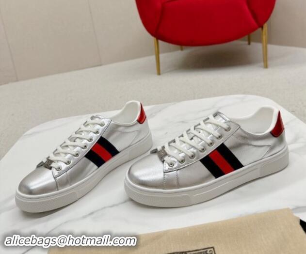 Trendy Design Gucci Ace Leather Sneakers with Web Silver 1014090