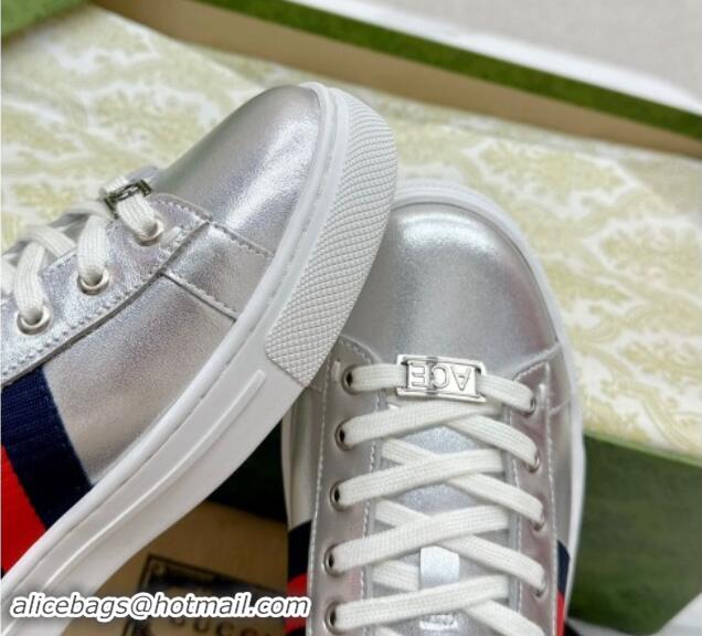 Trendy Design Gucci Ace Leather Sneakers with Web Silver 1014090