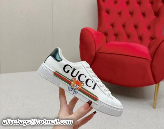 Best Grade Gucci Ace Leather Sneakers with Bear Print White 1014091