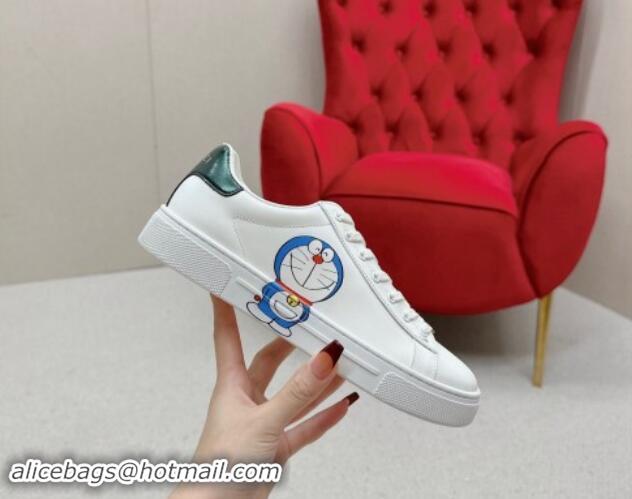 Top Design Gucci Ace Leather Sneakers with Doraemon Print White 1014092