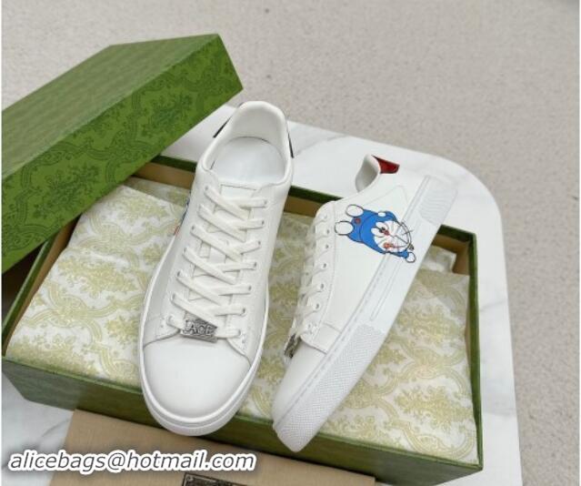 Top Design Gucci Ace Leather Sneakers with Doraemon Print White 1014092