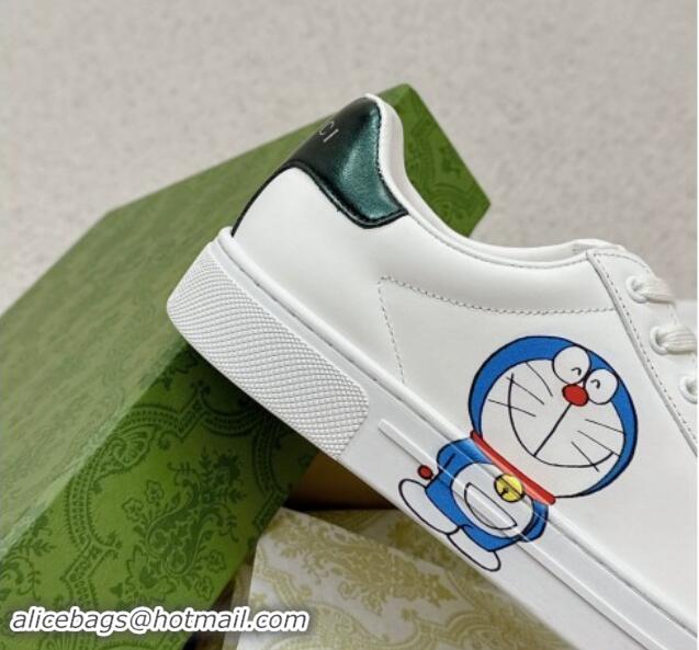 Top Design Gucci Ace Leather Sneakers with Doraemon Print White 1014092