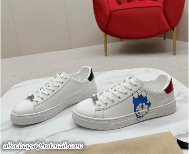 Top Design Gucci Ace Leather Sneakers with Doraemon Print White 1014092