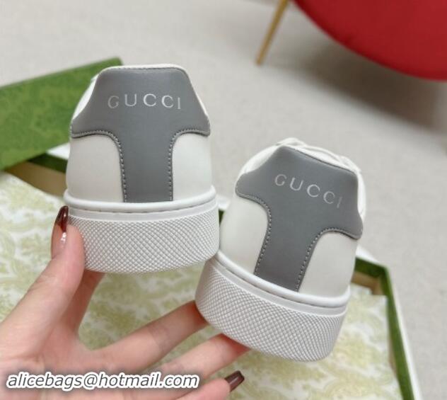 Buy New Cheap Gucci Ace Leather Sneakers with Perforated Interlocking G White/Grey 1014084