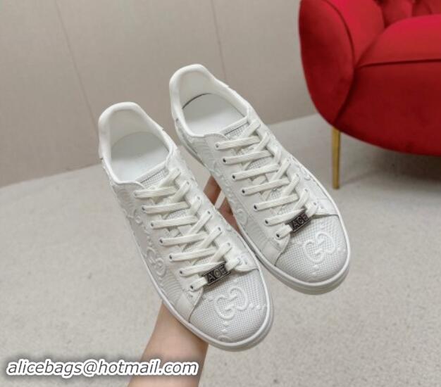 Good Quality Gucci Ace Sneakers in Perforated Leather with Interlocking G White 1014086