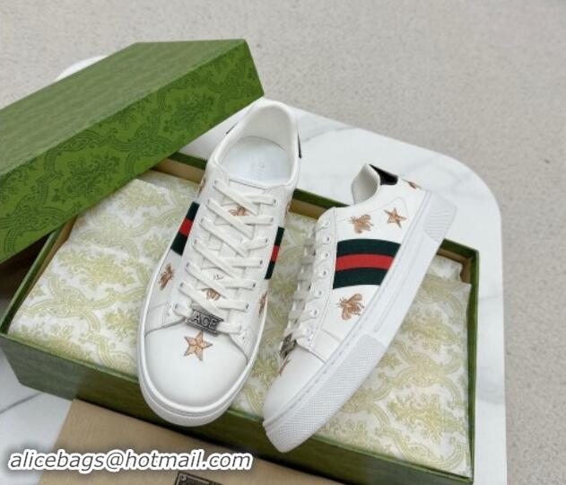 Shop Cheap Gucci Ace Leather Sneakers with Bee and Star White 1014088