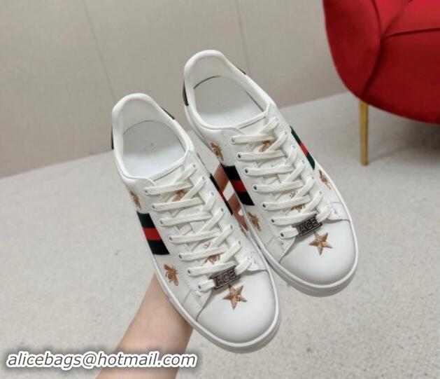 Shop Cheap Gucci Ace Leather Sneakers with Bee and Star White 1014088