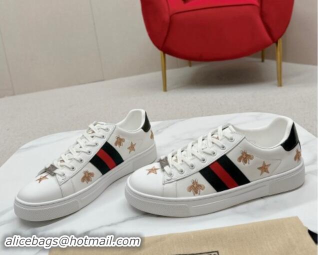 Shop Cheap Gucci Ace Leather Sneakers with Bee and Star White 1014088