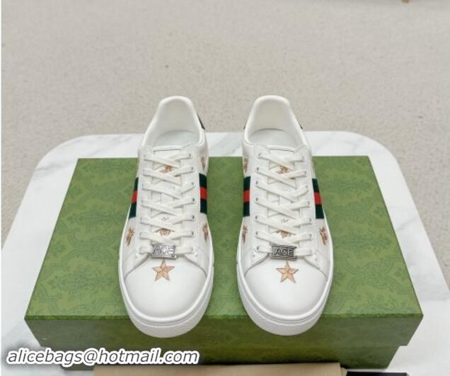 Shop Cheap Gucci Ace Leather Sneakers with Bee and Star White 1014088