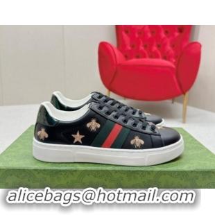 Buy Discount Gucci Ace Leather Sneakers with Bee and Star Black 1014089