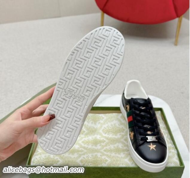 Buy Discount Gucci Ace Leather Sneakers with Bee and Star Black 1014089