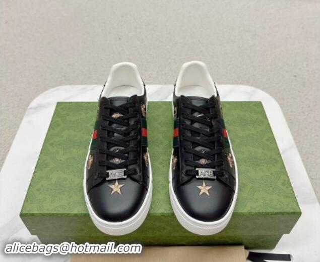 Buy Discount Gucci Ace Leather Sneakers with Bee and Star Black 1014089