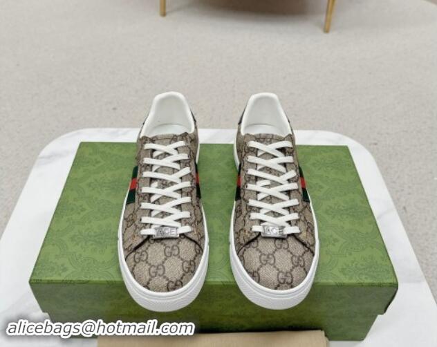 Good Product Gucci Ace GG Canvas Sneakers with Web Beige/Green 1014095