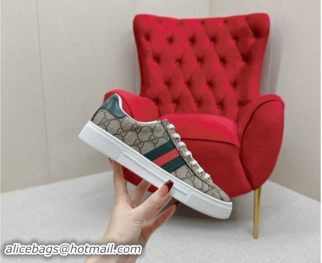 Good Product Gucci Ace GG Canvas Sneakers with Web Beige/Green 1014095