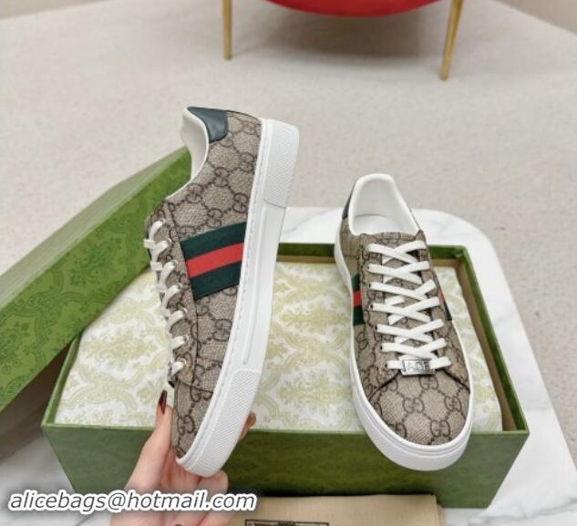 Good Product Gucci Ace GG Canvas Sneakers with Web Beige/Green 1014095