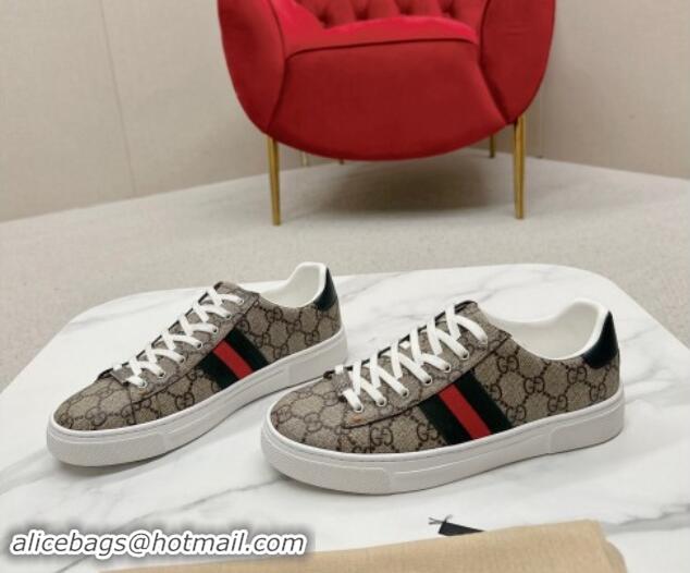 Good Product Gucci Ace GG Canvas Sneakers with Web Beige/Green 1014095