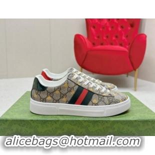 1:1 aaaaa Gucci Ace GG Canvas Sneakers with Gold-Tone Bee Beige 1014096