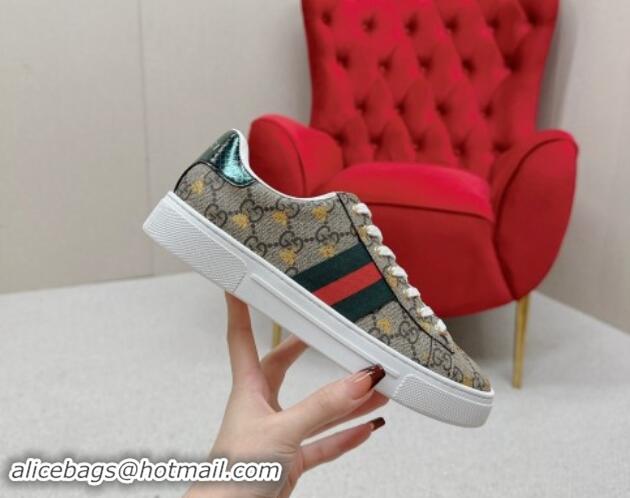 1:1 aaaaa Gucci Ace GG Canvas Sneakers with Gold-Tone Bee Beige 1014096