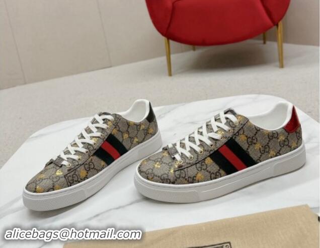 1:1 aaaaa Gucci Ace GG Canvas Sneakers with Gold-Tone Bee Beige 1014096