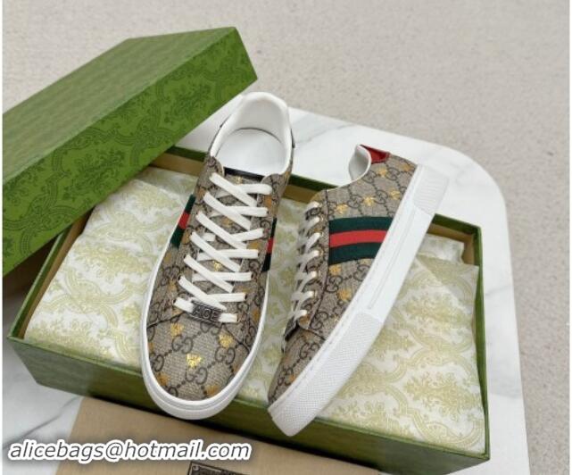 1:1 aaaaa Gucci Ace GG Canvas Sneakers with Gold-Tone Bee Beige 1014096