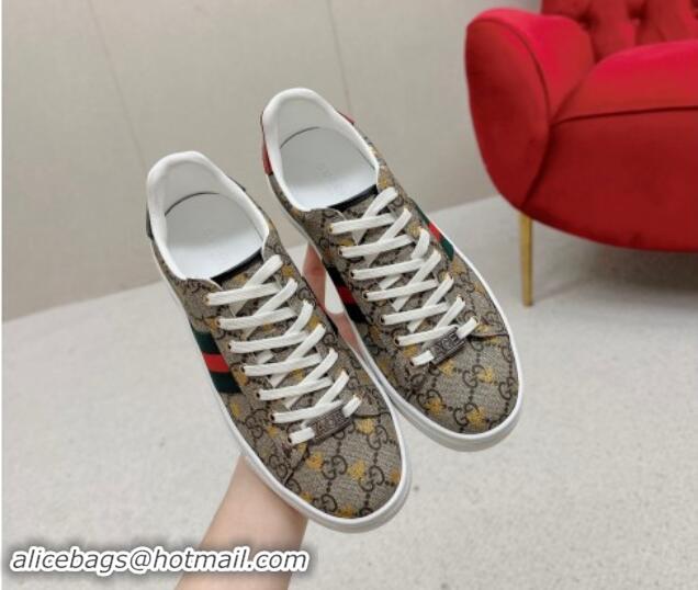 1:1 aaaaa Gucci Ace GG Canvas Sneakers with Gold-Tone Bee Beige 1014096