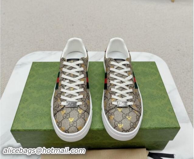 1:1 aaaaa Gucci Ace GG Canvas Sneakers with Gold-Tone Bee Beige 1014096