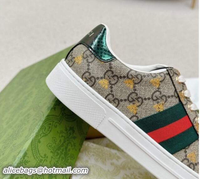 1:1 aaaaa Gucci Ace GG Canvas Sneakers with Gold-Tone Bee Beige 1014096