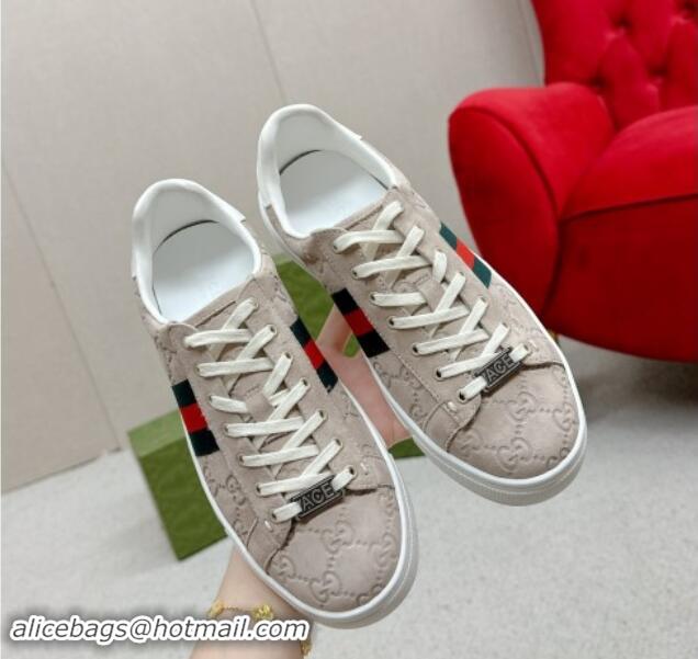 Stylish Gucci Ace GG Suede Sneakers Dusty Beige 1014097