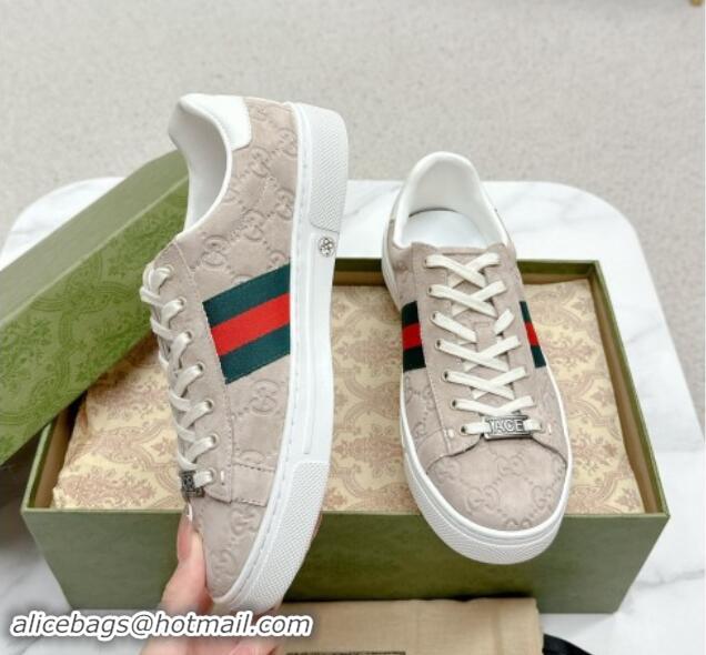 Stylish Gucci Ace GG Suede Sneakers Dusty Beige 1014097