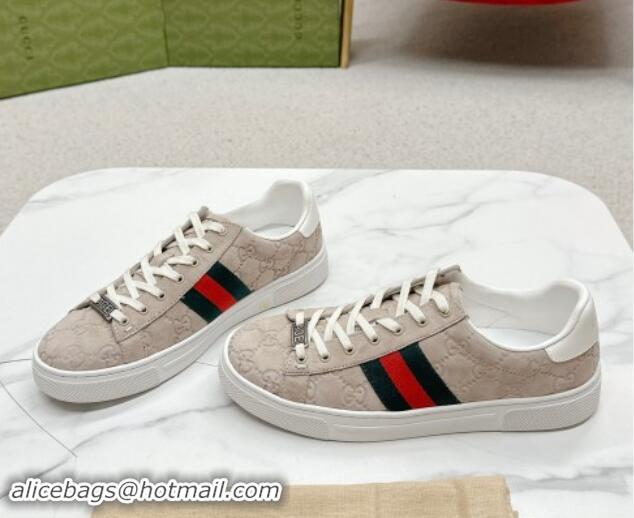 Stylish Gucci Ace GG Suede Sneakers Dusty Beige 1014097