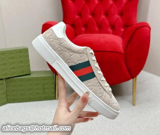 Stylish Gucci Ace GG Suede Sneakers Dusty Beige 1014097