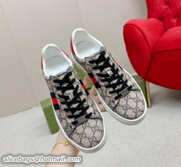 Classic Hot Gucci Ace GG Canvas Sneakers with Web Beige/Red 1014099