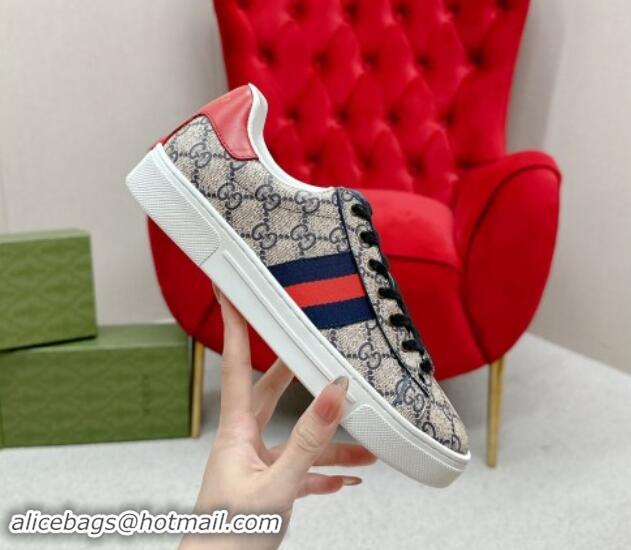 Classic Hot Gucci Ace GG Canvas Sneakers with Web Beige/Red 1014099