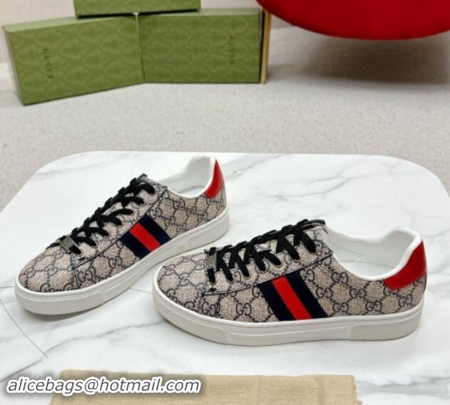 Classic Hot Gucci Ace GG Canvas Sneakers with Web Beige/Red 1014099