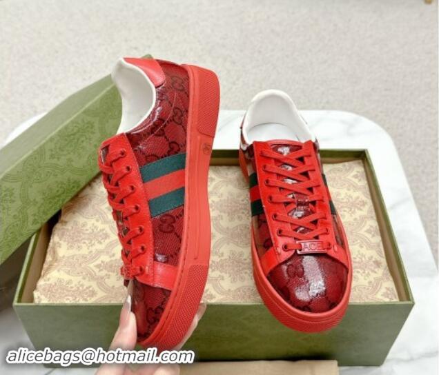 Sophisticated Gucci Women's Ace GG Crystal Canvas Sneakers Red 1014104