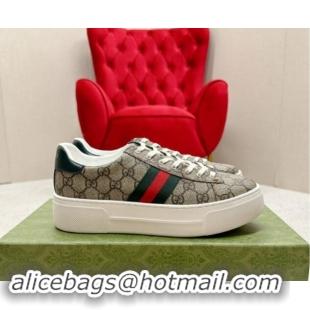 Stylish Gucci Ace GG Canvas Platform Sneakers with Web Beige/Green 1014105