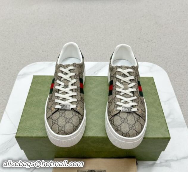 Stylish Gucci Ace GG Canvas Platform Sneakers with Web Beige/Green 1014105