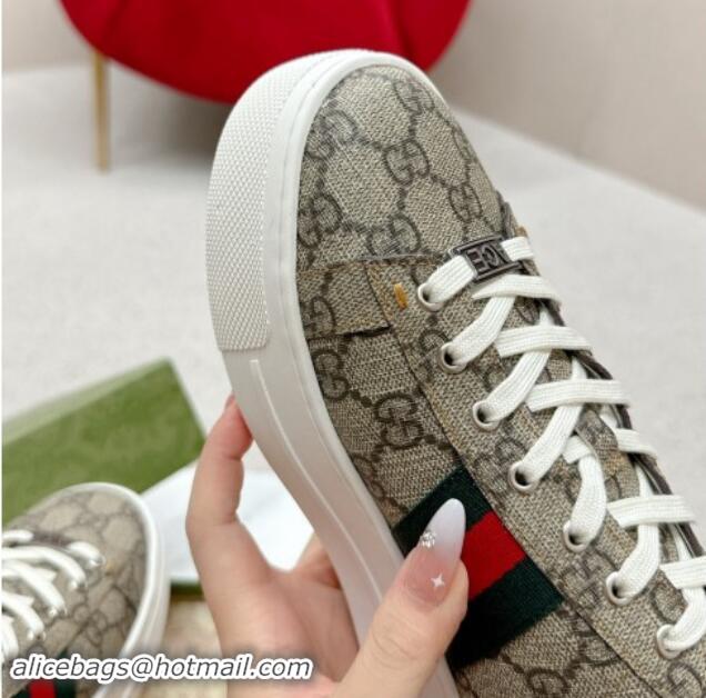 Stylish Gucci Ace GG Canvas Platform Sneakers with Web Beige/Green 1014105