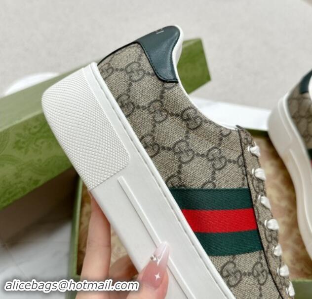 Stylish Gucci Ace GG Canvas Platform Sneakers with Web Beige/Green 1014105