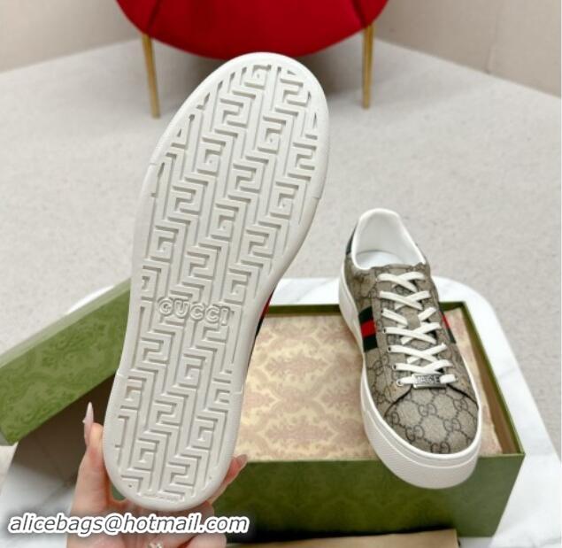 Stylish Gucci Ace GG Canvas Platform Sneakers with Web Beige/Green 1014105