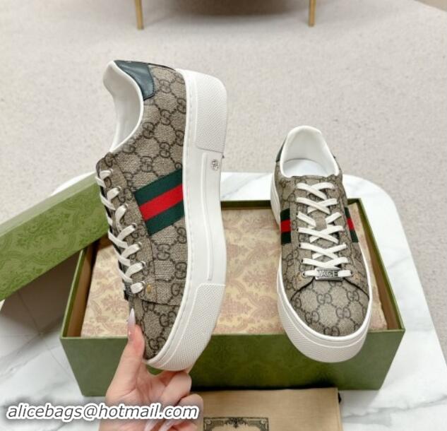 Stylish Gucci Ace GG Canvas Platform Sneakers with Web Beige/Green 1014105