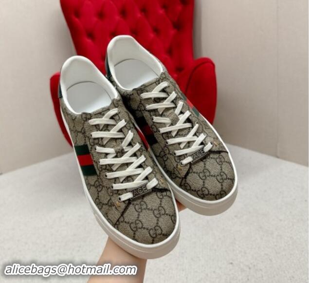 Stylish Gucci Ace GG Canvas Platform Sneakers with Web Beige/Green 1014105