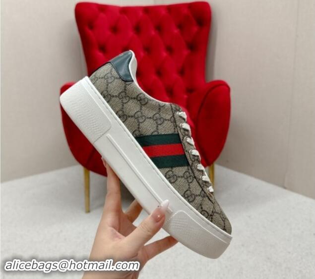 Stylish Gucci Ace GG Canvas Platform Sneakers with Web Beige/Green 1014105