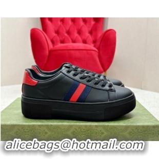 Trendy Design Gucci Ace Leather Platform Sneakers with Web Black/Red 1014106